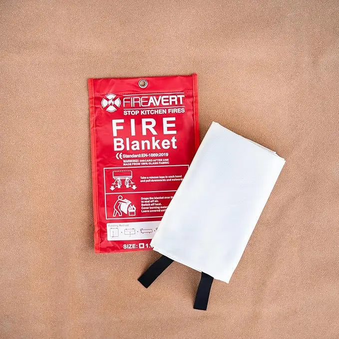 Fire blanket with our red FireAvert packaging easily extinguishes fires.