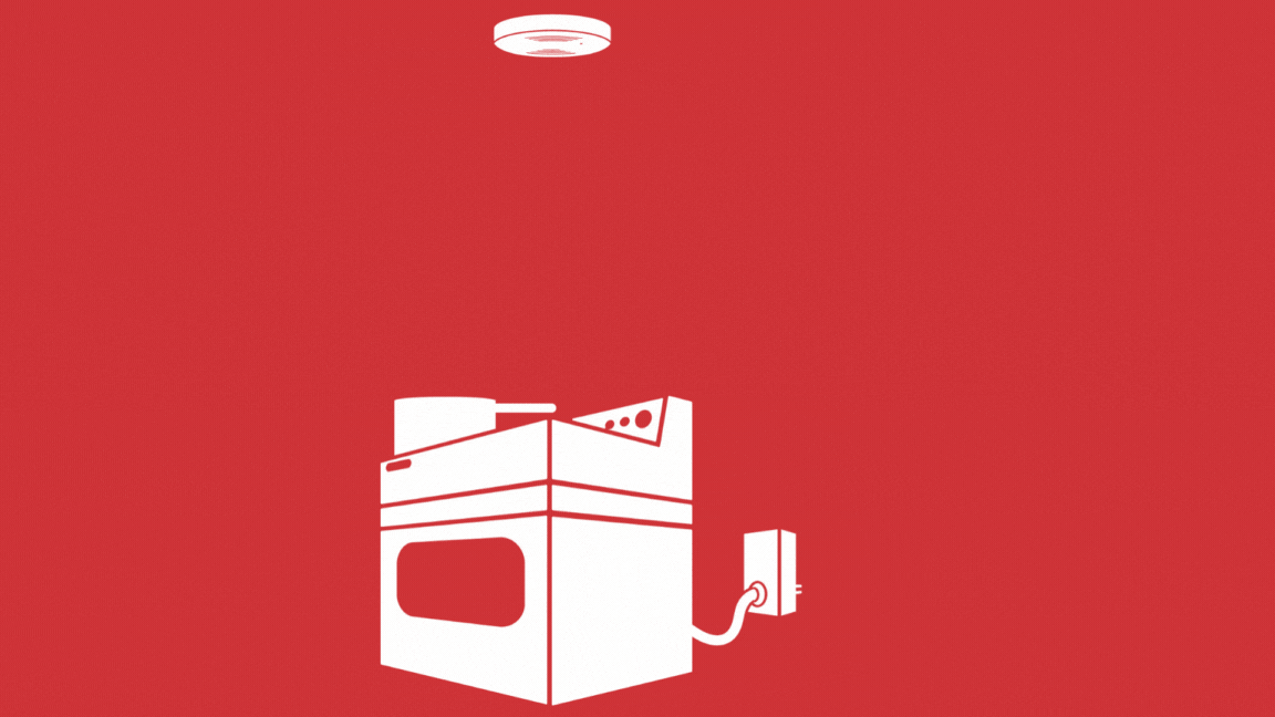 1. Food begins to smoke 2. Smoke alarm sounds 3. FireAvert shuts off the stove